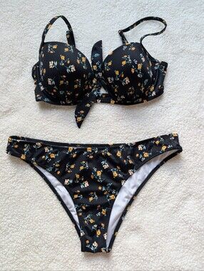 EUC floral bow two piece bikini set